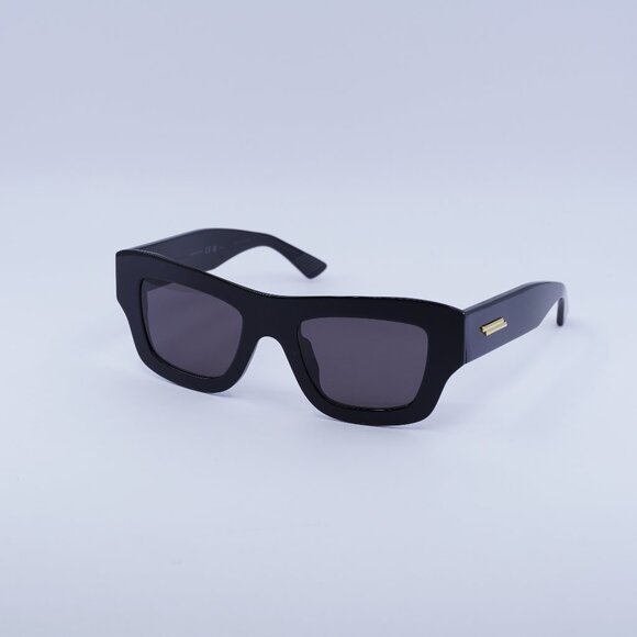 Bottega Veneta BV1357S 001 Sunglasses Shiny Black Square Frame, Grey Lenses - Picture 1 of 8